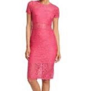 NSR Short Sleeve Lace Midi Dress (Size M) Raspberry Pink